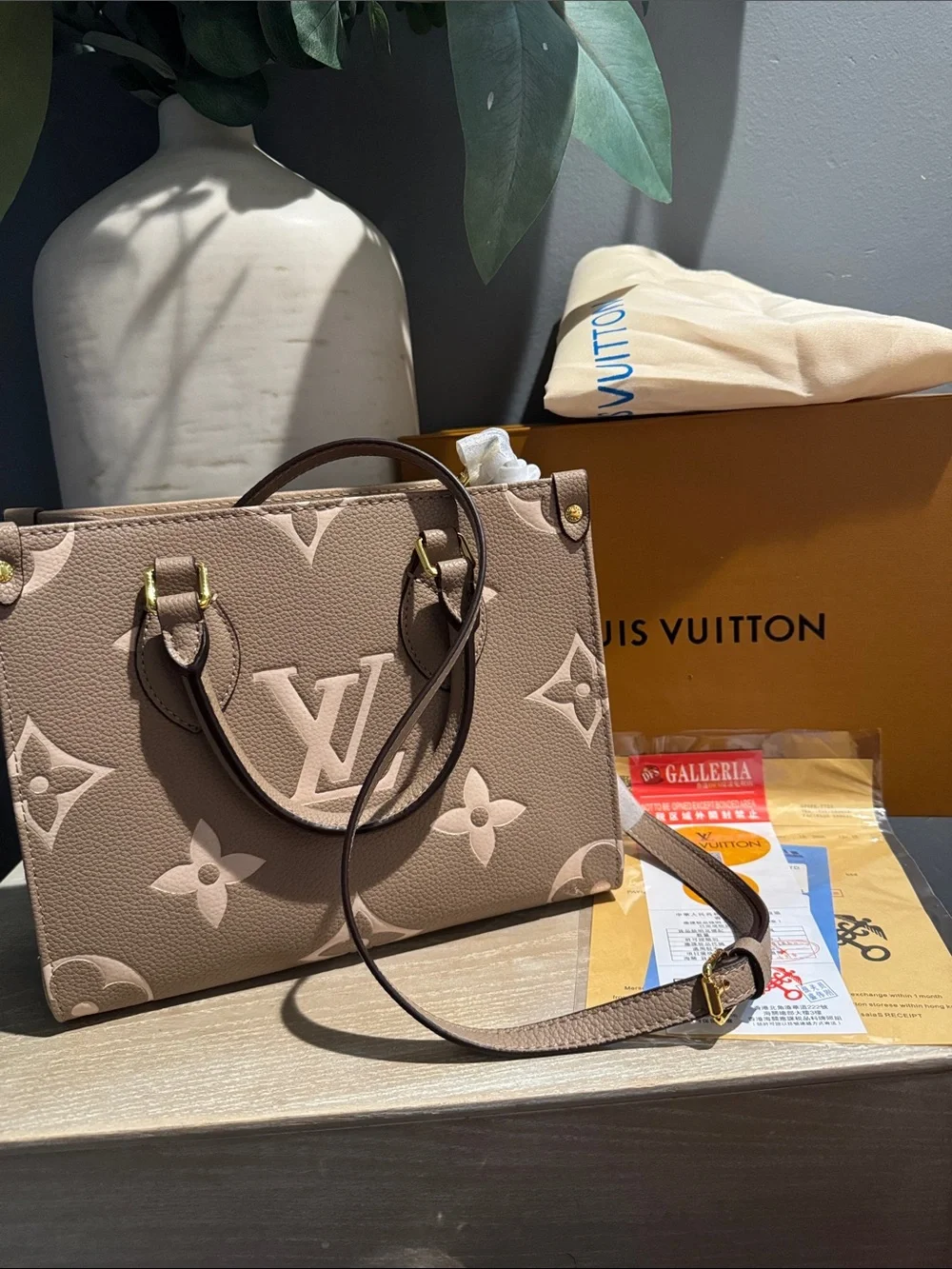 Louis Vuitton Taupe & Cream Monogram OnTheGo Satchel